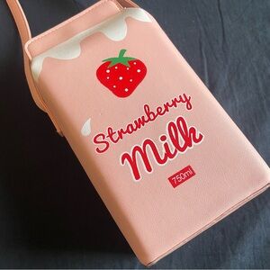 Strawberry milk vinyl kawaii bag cute crossbody strap purse pastel cutesy